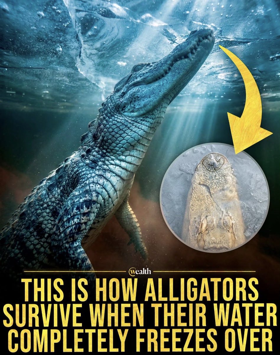 Novabriefglobal's tweet image. A frozen pond, and only the nostrils stay above it 🧊🐊
When water seals over, alligators position their snouts at the surface and let the rest of the body sit motionless below the ice.
#nature #wildlife #alligators #americanalligator