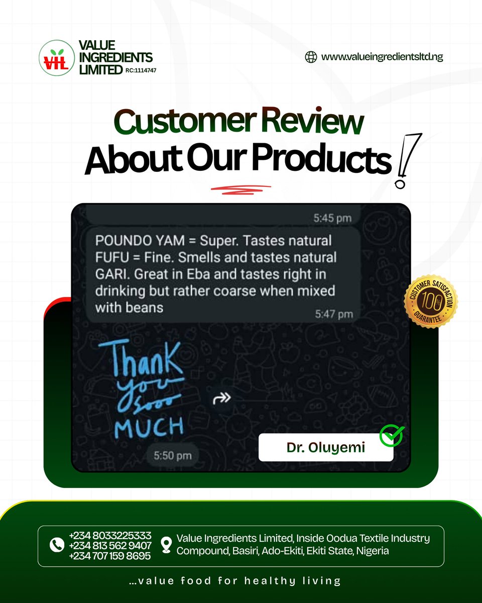 Value_I_Limited's tweet photo. Nothing makes us happier than knowing our products make a real difference in your daily lives.

Everyone deserves access to quality nutrition.

Place your order for Value Foods now! https://t.co/u2grJJNtbO