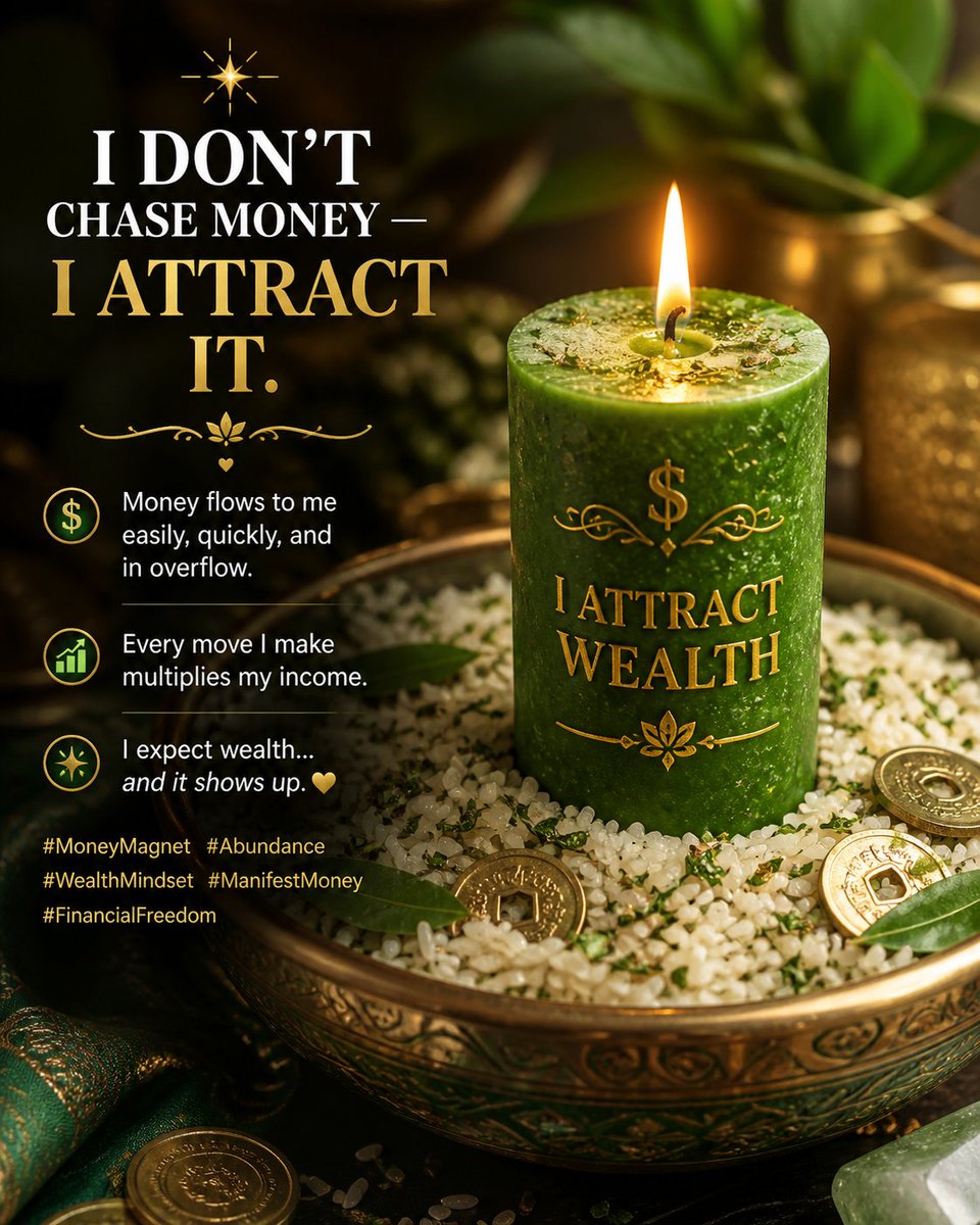 Tarot_Vibez's tweet image. 💸✨ I DON’T CHASE MONEY — I ATTRACT IT.
Money flows to me easily, quickly, and in overflow.
Every move I make multiplies my income.
I expect wealth… and it shows up. 💰
#MoneyMagnet #Abundance #WealthMindset #ManifestMoney #FinancialFreedom