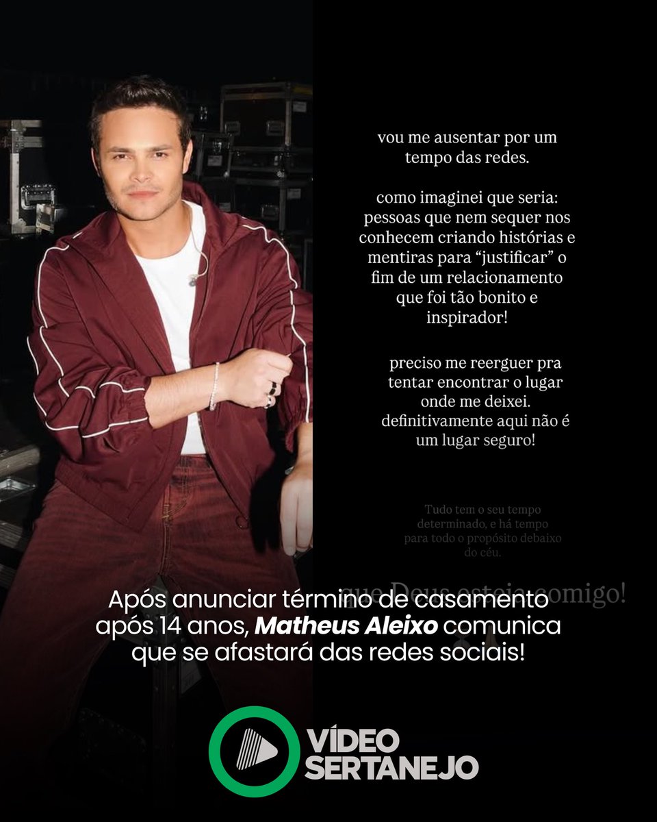 Matheus, que faz dupla com Kauan, anunciou o fim de seu casamento neste último final de semana e por conta de comentários maldosos acabou desativando seu perfil no Instagram. 😳