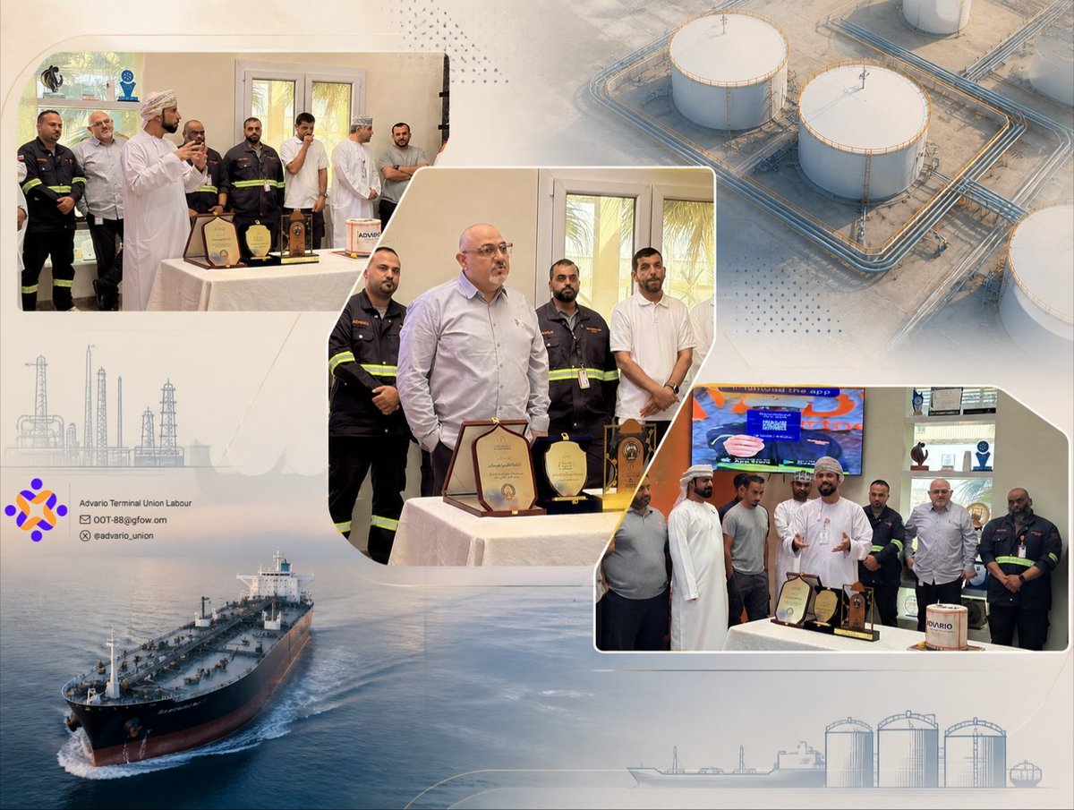 advario_union's tweet photo. احتفلت الشركة بـ #يوم_العمال_العالمي في مقرها، بحضور الإدارة والعاملين 🌟
بدأ الحفل بكلمات افتتاحية من المدير العام ومدير الموارد البشرية، أكدوا فيها أهمية هذا اليوم ودور العاملين في نجاح الشركة،
كما تم الاحتفاء بفوز النقابة العمالية بجائزة العمل النقابي 👏 https://t.co/S9jvCUFban