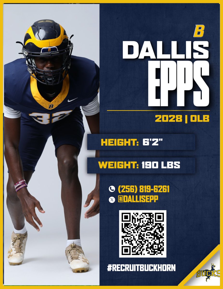 RecruitBuckhorn's tweet image. '28 OLB Dallis Epps (@DallisEpp) looking to contribute in a highly competitive OLB room. Nickel with a 76" wingspan. The Bucks are back!

📍4123 Winchester Road

#RecruitBuckhorn | #beELITE