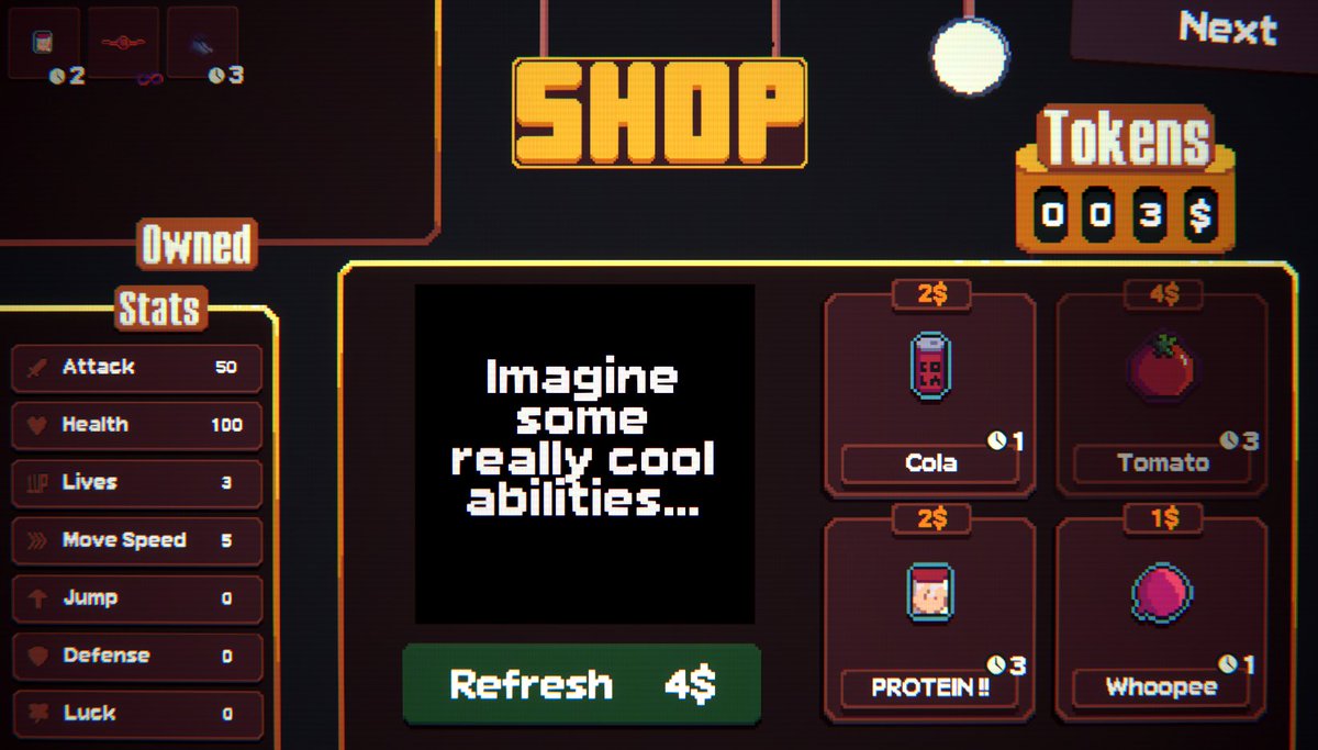 _JustRobss_'s tweet image. I've fucked up the tooltip so i can't show it :/ 

But i've cleaned the interface made it better, added animations to it and even when you buy something.

And it would be cool to have your first impressions of it !

#indiedev #indiegame #gamedev #pixelart #roguelike #solodev