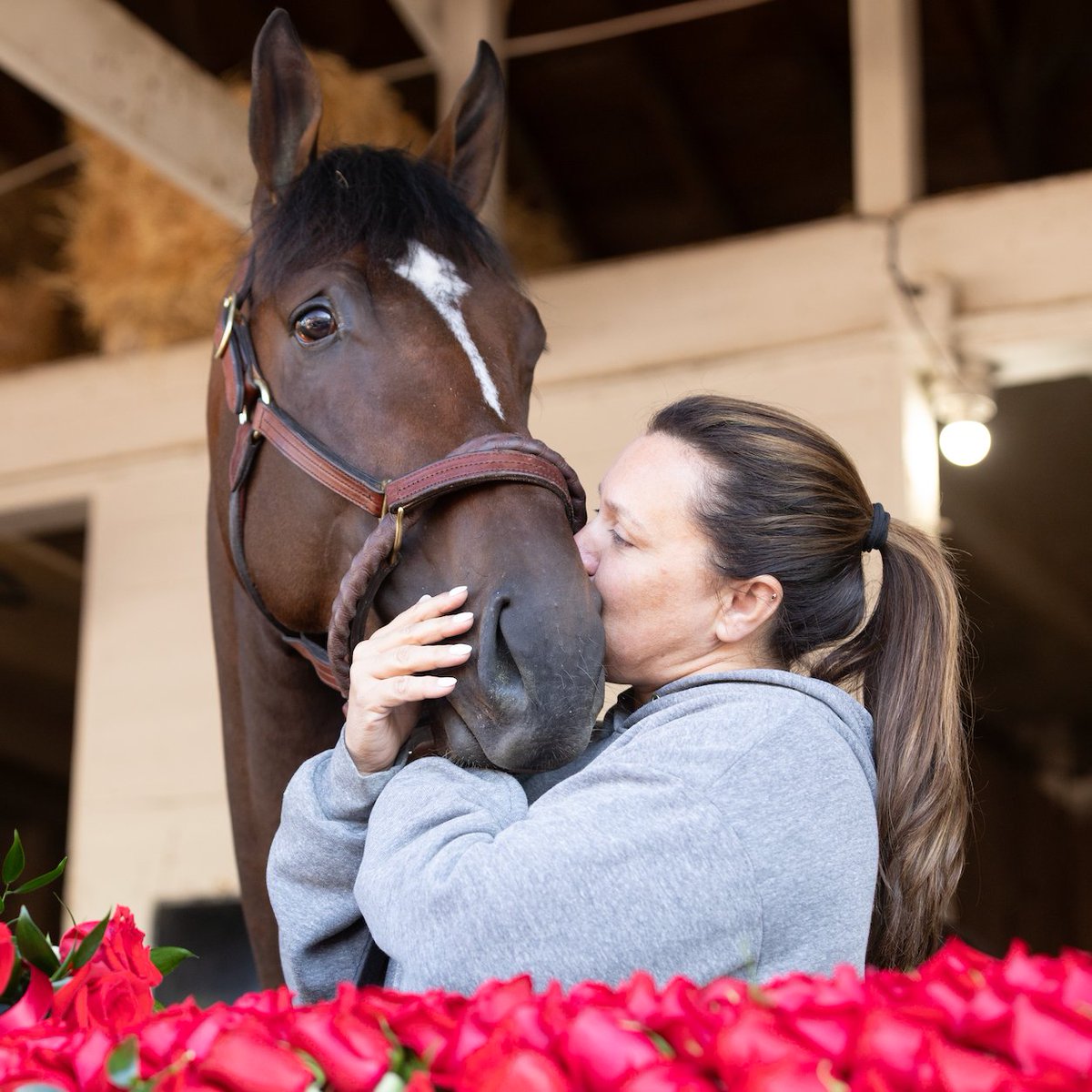 KentuckyDerby's tweet photo. Kisses for the Derby champ. https://t.co/kkWOi4zIhc