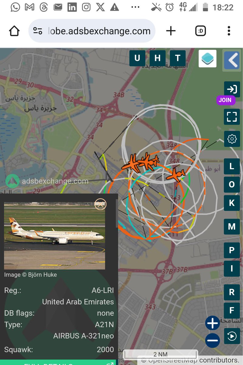 CraigPolley1's tweet photo. @flightradar24 Highly unusual operations at #AUH - just saw an Etihad A380 decending -4300ft/min (ear popping stuff!) And all kinds of spoofing activity evident https://t.co/OoyTNcUFFp
