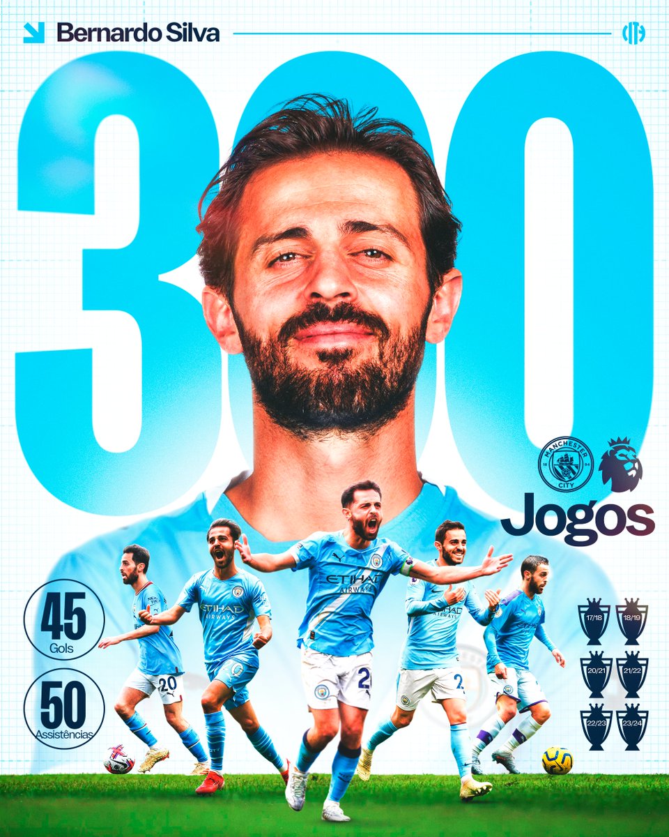 𝟑𝟎𝟎 𝐉𝐎𝐆𝐎𝐒 𝐍𝐀 𝐏𝐑𝐄𝐌𝐈𝐄𝐑 𝐋𝐄𝐀𝐆𝐔𝐄 🇵🇹🩵

Bernardo é o 2º jogador na história do City a alcançar essa marca na competição 🌟