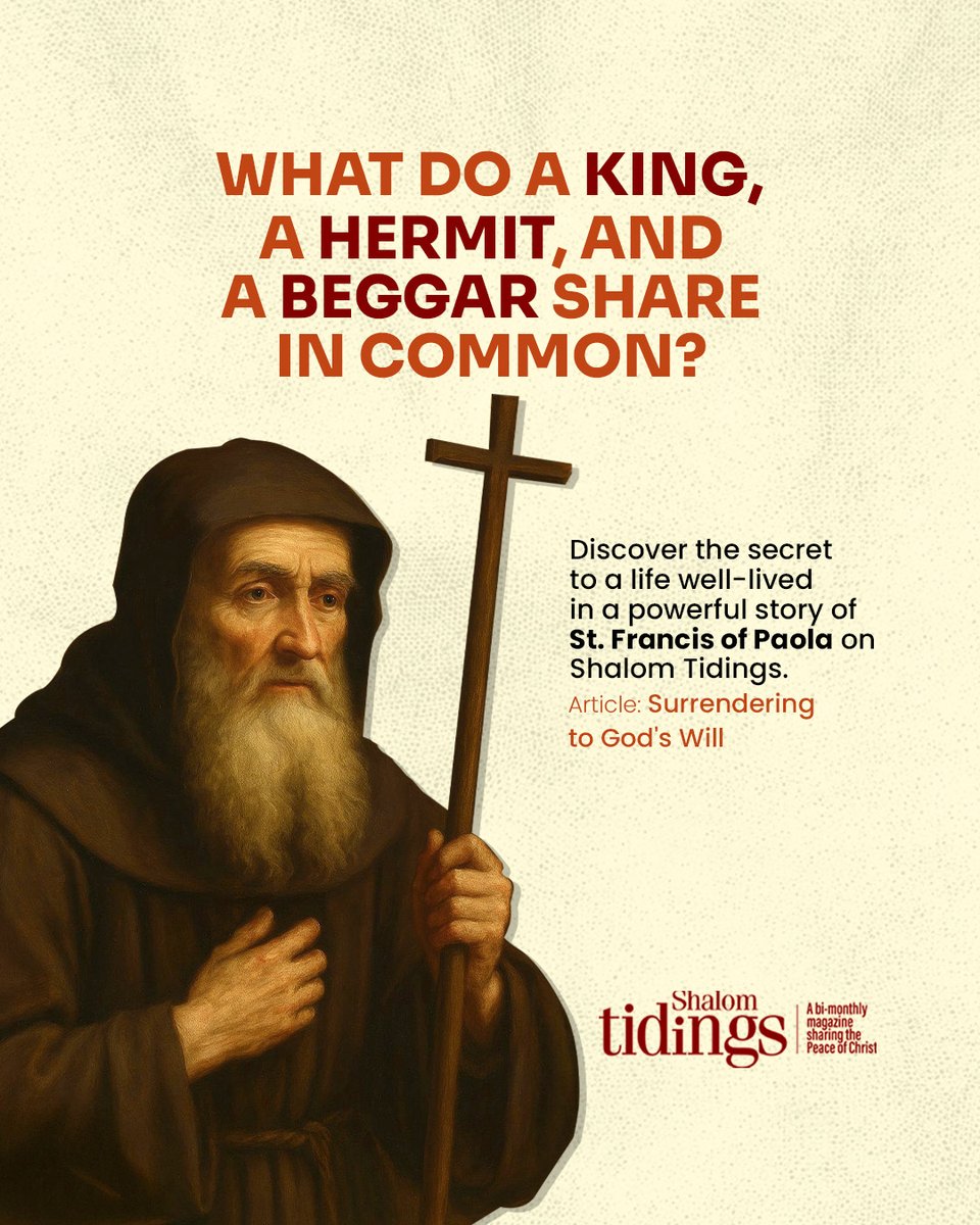 ShalomTidings's tweet image. Read the full inspiring story of St. Francis of Paola and the powerful lesson of total surrender to God’s will on Shalom Tidings: shalomtidings.org/surrendering-t…

#StFrancisOfPaola #SurrenderToGod #FaithInAction #CatholicSaints #SpiritualJourney #Shalomtidings