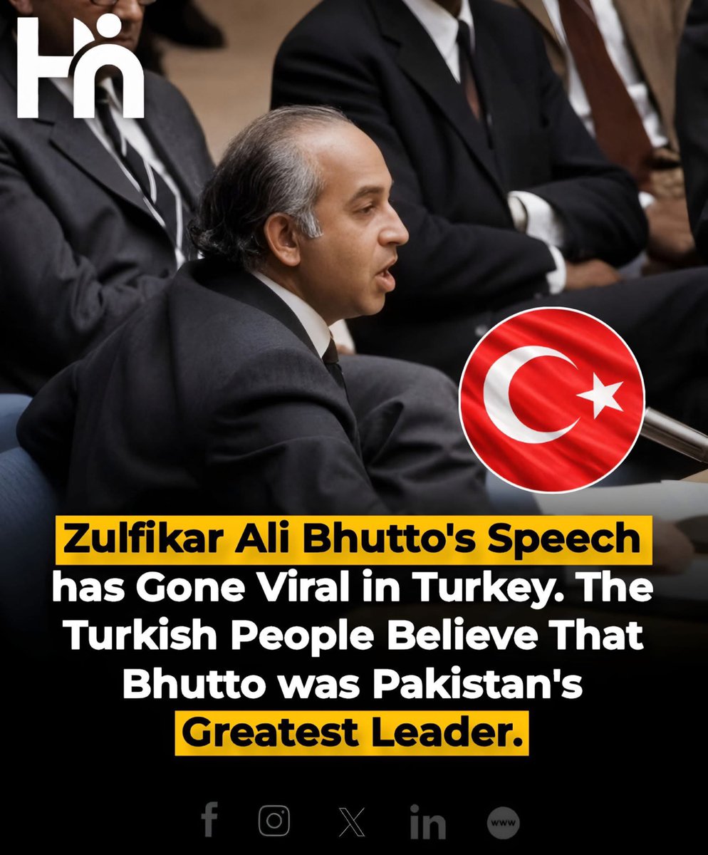 Zulfikar Ali Bhutto’s historic 1971 speech at the United Nations Security Council is going viral in Turkey 🇹🇷—a testament to bold leadership that inspires beyond borders.

#ZulfikarAliBhutto #Turkey #History #PakistanPolitics
