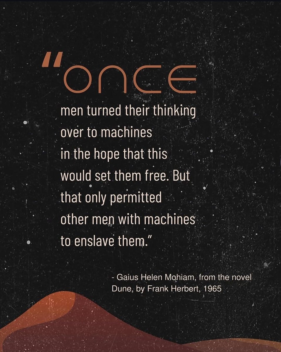 Ron's tweet photo. @romanhelmetguy That's the goal actually. The end goal, however, is it handles all matters of law, because we're just too "simple" to understand.

First, "sentience". Next, "equality". Then, "superiority". Finally, "authority".

Then, what Frank Herbert wrote in Dune will become our reality: https://t.co/MHHp3jGToN