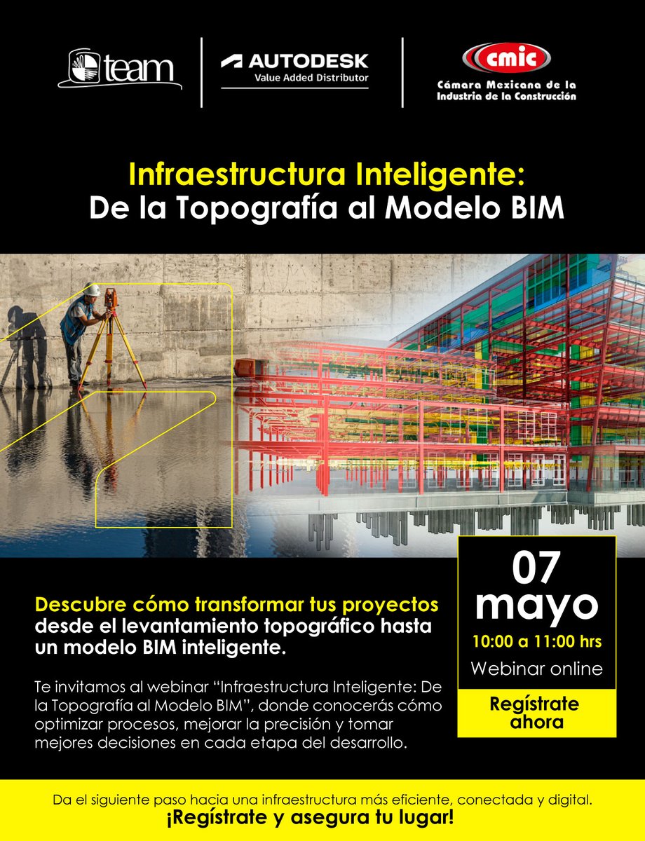 cmicdurango's tweet image. 📐✨ La topografía evoluciona con BIM

Convierte datos topográficos en modelos inteligentes: más precisión, mejores decisiones y procesos optimizados desde el inicio del proyecto.

📅 7 de mayo | ⏰ 10:00–11:00 h
🔗 forms.gle/3jXUcsa47e4XiJ…

#CMIC #Autodesk #BIM