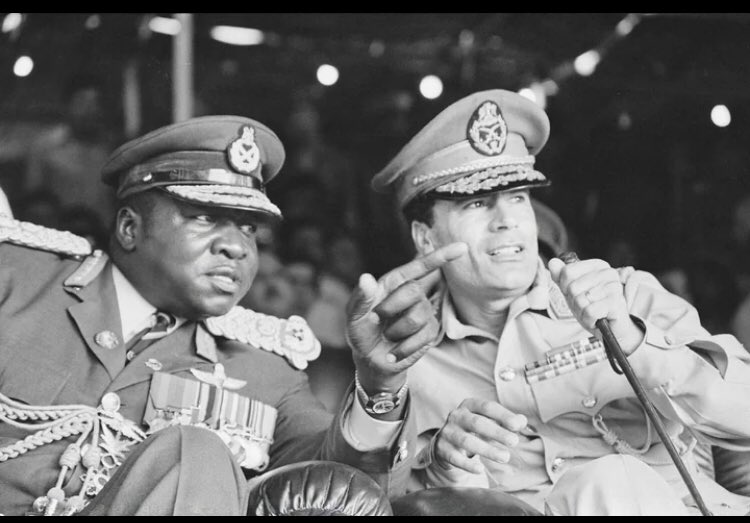 iamNeare's tweet photo. 🇺🇬Ugandan n 🇱🇾Libyan leaders Idi Amin n Muammar Gaddafi reviewing a Military parade together in 1975.

This moment (African Unity) scared the heck out of the West. https://t.co/BjBxE8T7Qk