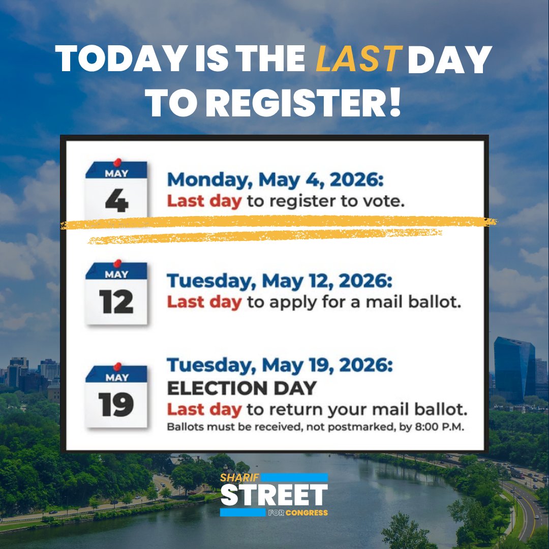 StreetForUs's tweet photo. Philly, weโve got 15 days. โณ
Time to get ready.
โ๏ธ Check your registration
โ๏ธ Make your plan
โ๏ธ Show up on May 19
Push #4 and letโs get it done.
This is our moment. ๐ณ๏ธ
#StreetForCongress #StreetOnTheStreet #PhillyStrong #VotePhilly #PA03 https://t.co/YUWA1DJLK6