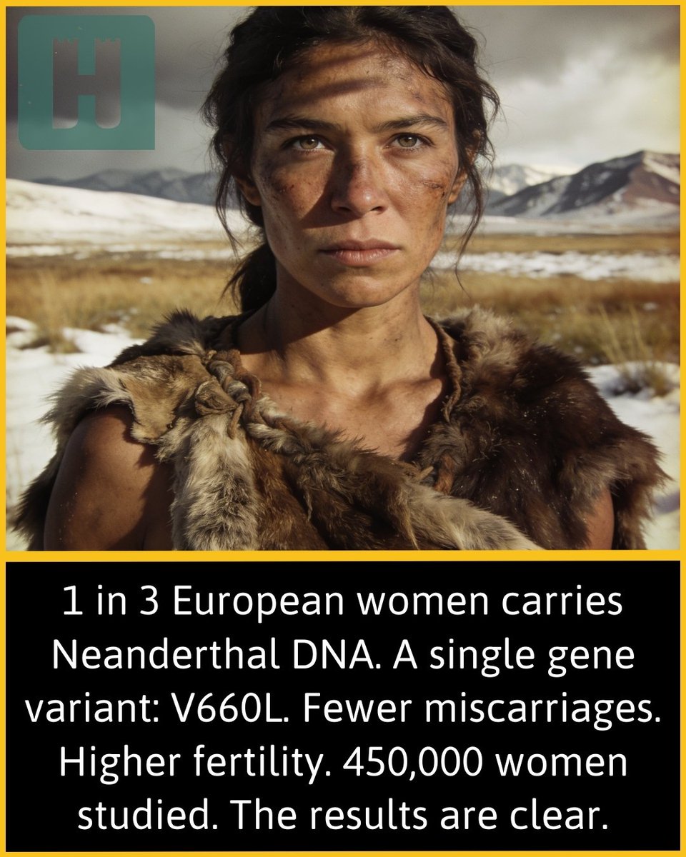 KateriSeraphina's tweet photo. Deux espèces se sont rencontrées en Eurasie il y a 50 000 ans. L'une d'elles a disparu de la surface de la Terre. Mais pas avant d'avoir laissé une partie d'elle-même, dissimulée dans l'ADN de sa rivale. Une femme européenne sur trois la porte aujourd'hui. Et elle continue de remodeler la vie humaine d'une façon que les scientifiques commencent à peine à comprendre.
Une femme européenne sur trois porte de l'ADN néandertalien. Un seul variant génétique — V660L — serait associé à moins de fausses couches et à une fertilité accrue. L'étude a porté sur 450 000 femmes. Le résultat est clair.
https://t.co/Ang8fC8225