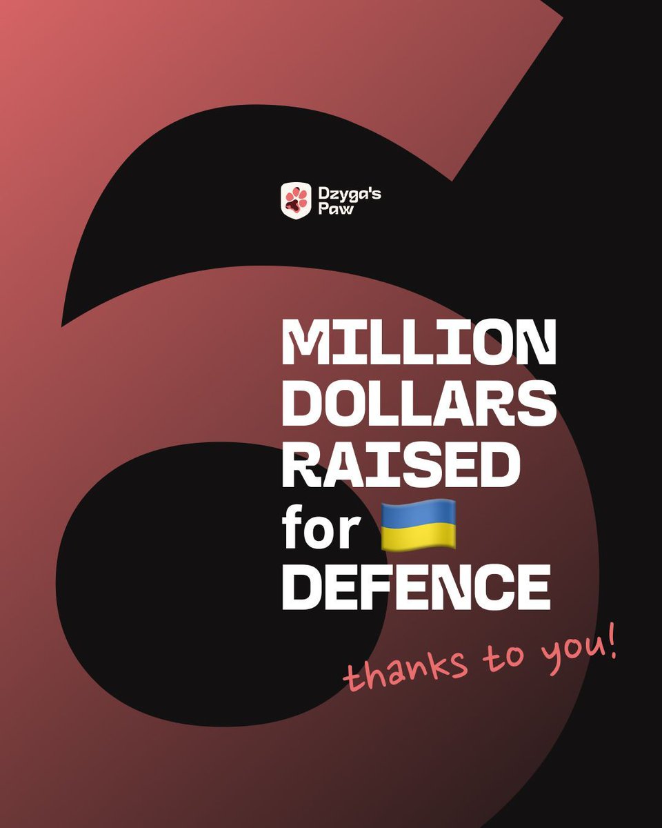 dzygaspaw's tweet photo. We just hit $6,000,000 in total donations!

Drones, generators, Starlinks, EW equipment, communications gear, and other high-tech equipment were delivered directly to the soldiers who needed them most. Every single item got there because someone chose to help, whether it was $5 or $5,000.

And we're so grateful for every one of them! Thank you, our amazing community!