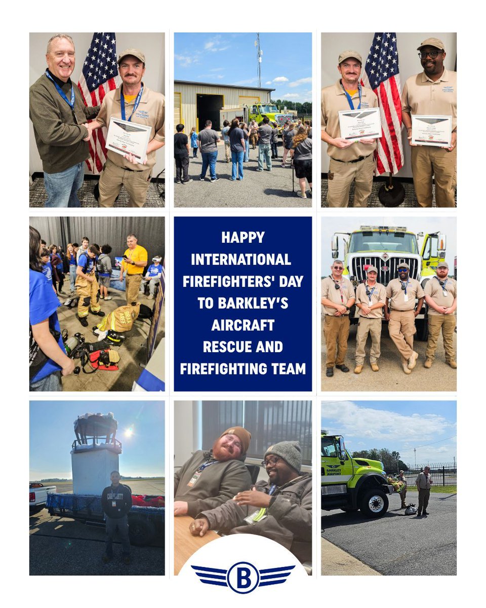 FlyBarkley's tweet photo. Today, we’re recognizing a few heroes behind the scenes, our ARFF team! Trained to respond to aircraft emergencies in seconds, they play a critical role in keeping passengers, crew, and our airfield safe every day. Help us thank them for all they do! https://t.co/9JoAwYyOgt