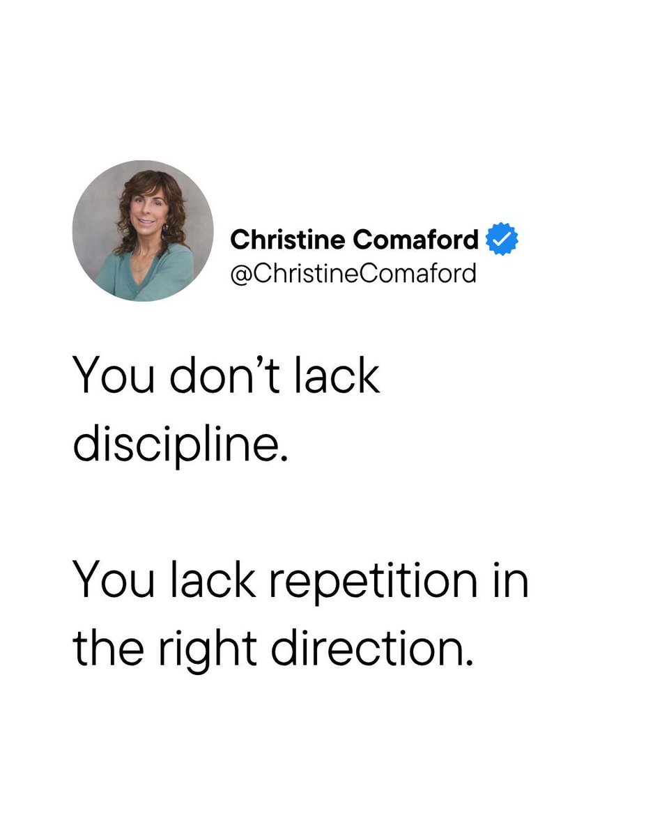 Comaford's tweet image. You don’t lack discipline.
You lack repetition in the right direction. 
#MondayMotivation #GrowthMindset #HabitLoops #DailyHabits #SuccessMindset #AtomicHabits #PersonalDevelopment #SelfTrust #Momentum