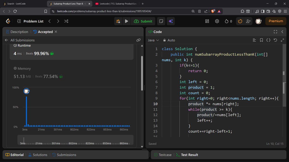 SuchithH33674's tweet image. Day 63/50 🚀

Solved Subarray Product Less Than K. Strengthened the sliding window technique for multiplicative conditions, focusing on expanding and shrinking the window while maintaining the product efficiently in O(n) time.

#LearningInPublic #DSA #SlidingWindow #Arrays 🚀