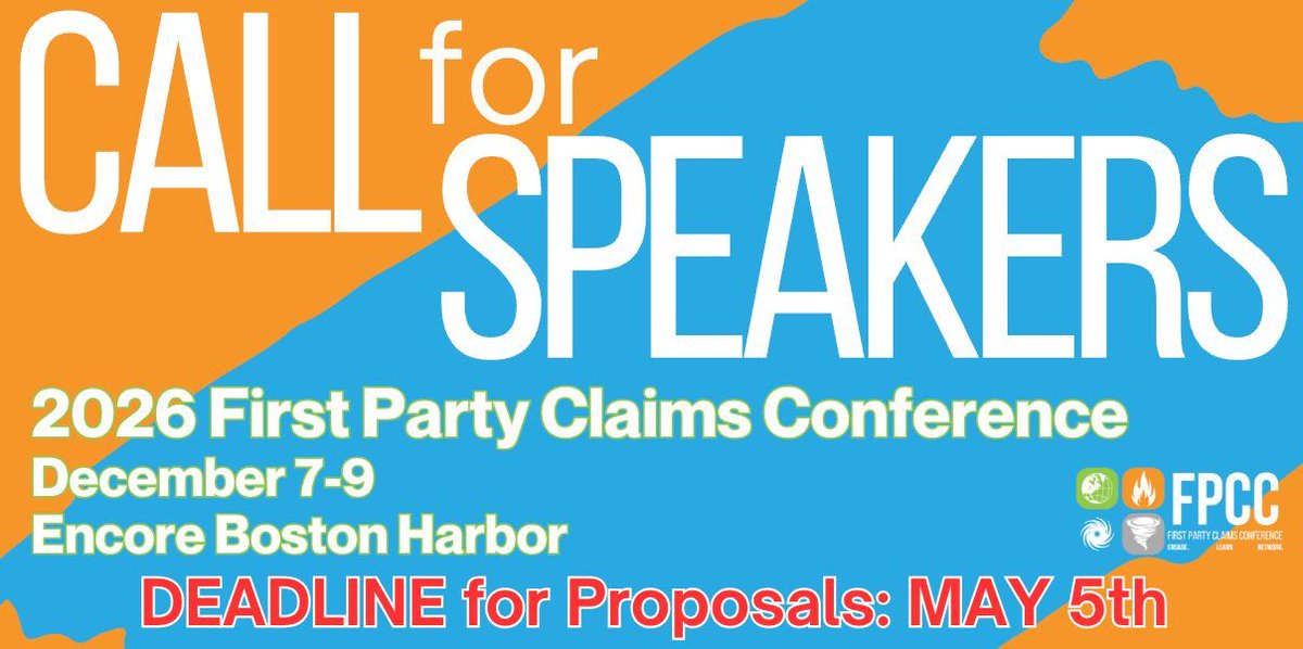 NAPIAforPAs's tweet image. LAST CALL!

Submit your proposal by *TOMORROW* May 5th to be considered for a speaking session at the 2026 First Party Claims Conference!

More information ➡️  firstpartyclaims.com/call-for-speak… 

#FPCC #Insurance #insuranceclaims #propertyclaims