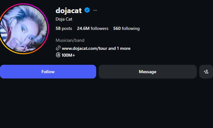 CelebRadar0's tweet image. 🔴 Doja Cat instagram.com/dojacat Instagram Follower Update
Previous : 24,629,892
Current  : 24,621,839
Change   : -8,053 (lost) in the last 1.3d

#Instagram #Followers #dojacat #Stats