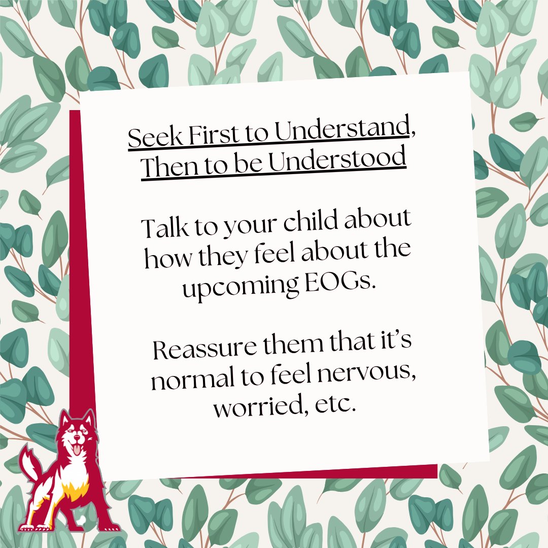 IndianTrailESNC's tweet photo. All of our Timberwolves will be taking end of year assessments in the coming weeks, including mClass, iReady, and EOGs. Please take time to talk with your child each night. Use these ideas to get the conversation started!
#timberwolfstrong
@AGHoulihan
@TopperJenn58692
@UCPSNC https://t.co/yLaHNXuVi9