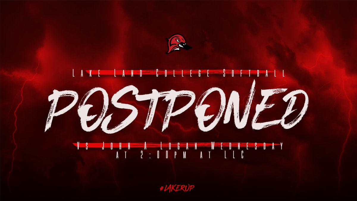 LLCAthletics's tweet photo. Due to wet playing conditions, @land_softball has postponed their double header with John A Logan to Wednesday 5-6-2026 at 2:00pm and 4:00pm. 

#OneFlock #LakerUp https://t.co/DlFp2N5Psc