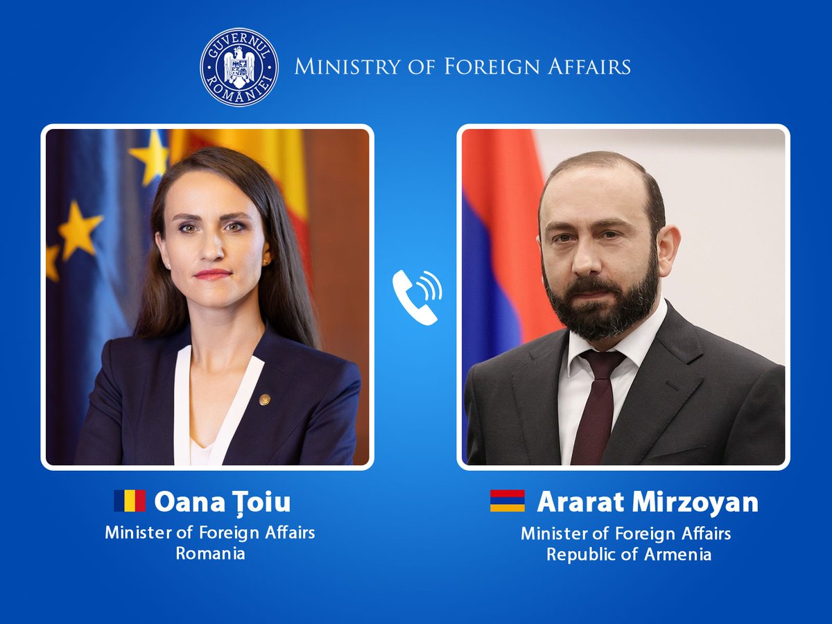 oana_toiu's tweet photo. As the #EPCSummit takes place in Yerevan, we reaffirm our support for Armenia’s path closer to the EU and continue to strengthen the energy resilience of the region.
These were the key conversation topics in our good exchange with FM @AraratMirzoyan on advancing the 🇷🇴-🇦🇲 bilateral & 🇪🇺-🇦🇲 agendas, ahead of the summit.
🇷🇴 fully supports 🇦🇲’s resilience, democratic reforms, and its active role in the European family.