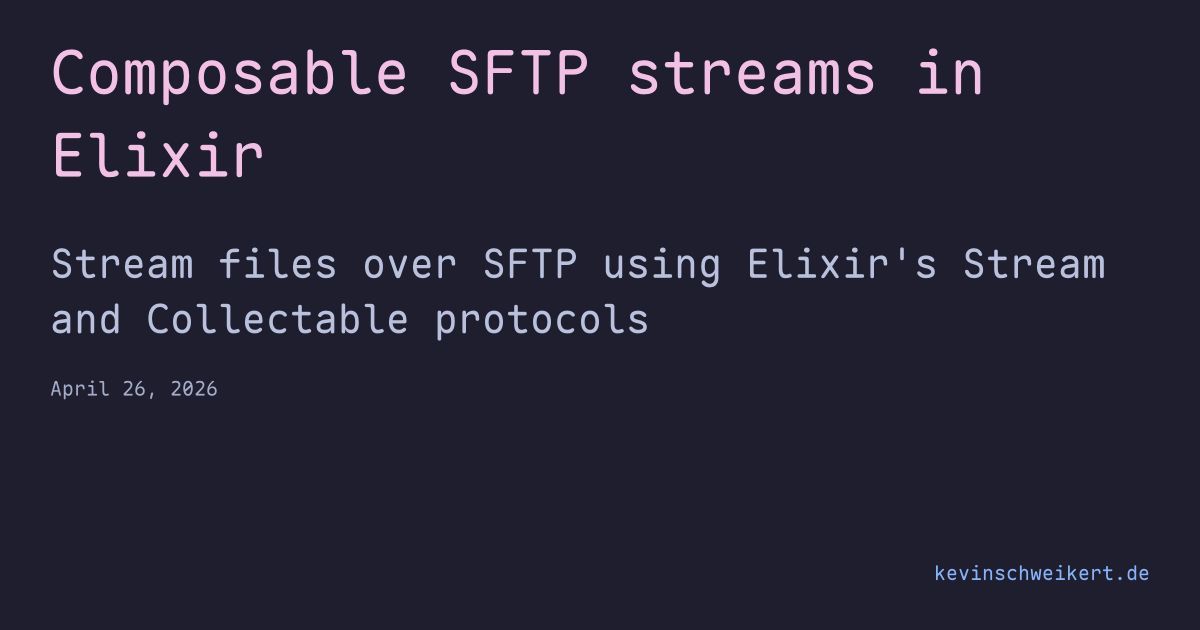 ElixirTip's tweet photo. Composable SFTP streams in Elixir by Kevin Schweikert https://t.co/IeDFEAMQBN https://t.co/2vm2k7T0iy