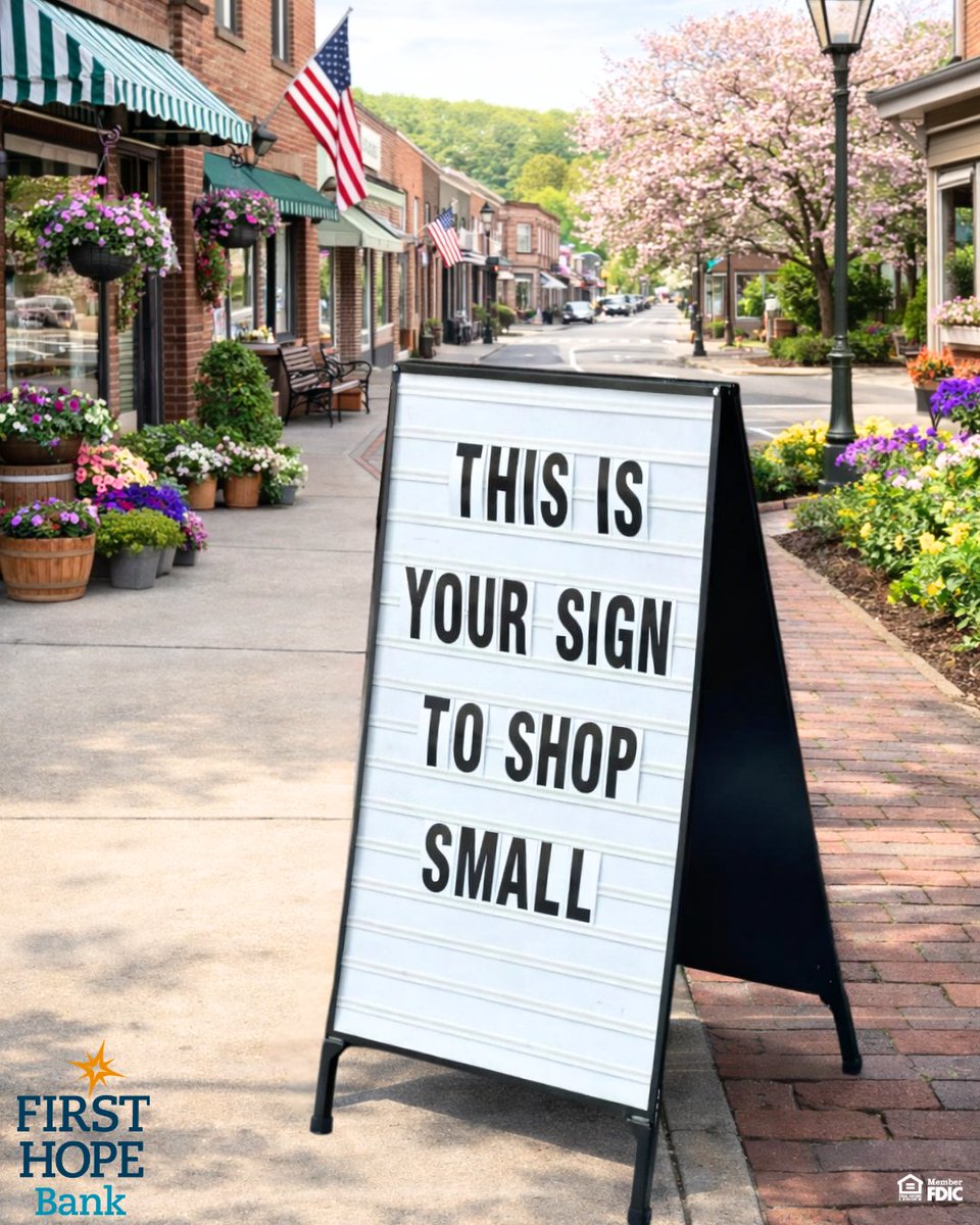 FirstHopeBank's tweet image. This is your sign to shop small 🛍️

May is Small Business Month, a time to recognize the local businesses that help our communities thrive.

First Hope Bank is proud to support the businesses that make our neighborhoods unique. 💙

#FirstHopeBank #ShopSmall #SmallBusinessMonth
