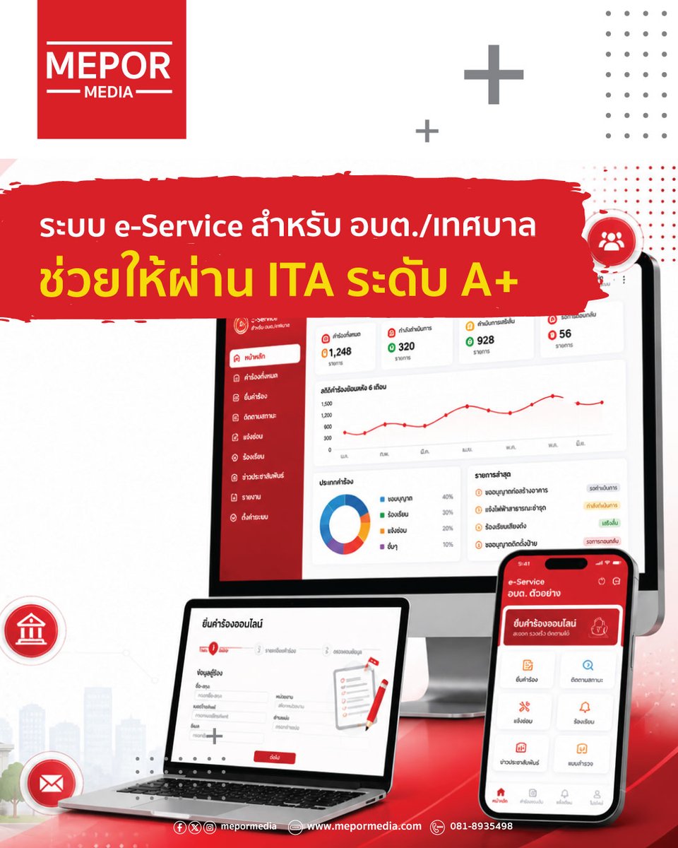 mepormedia's tweet image. ระบบ e-Service สำหรับ อบต./เทศบาล ช่วยจัดการคำร้องออนไลน์ครบวงจร พร้อม Dashboard ผู้บริหาร และรองรับ ITA ระดับ A+

👉 ทดลองใช้งานฟรี
lopburihosting.com/web-design/web…

#eService #ระบบคำร้องออนไลน์ #ITA #DigitalGovernment #อบต #เทศบาล #หน่วยงานรัฐ #ลดงานเอกสาร #ระบบแจ้งซ่อม #ระบบร้องเรียน