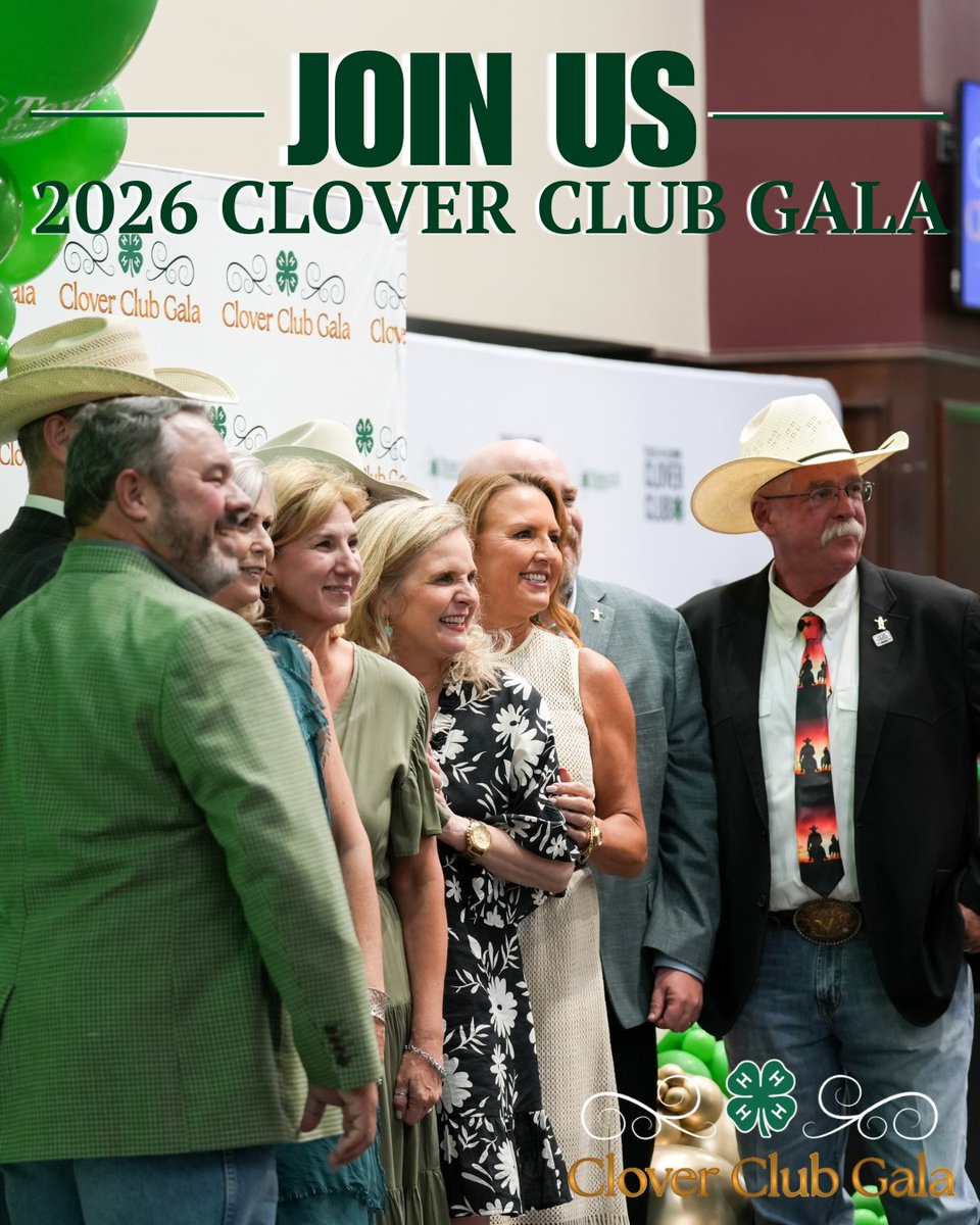 Texas4H's tweet photo. Join us for the 6th Annual Texas 4-H Clover Club Gala! Your support helps fund scholarships and grants for the next 4-H year. We will see you at 6:00pm on June 4th, 2026 in College Station. Click here to purchase tickets or sponsor:https://t.co/5l9AqU3mO2 https://t.co/GOd7u8zput