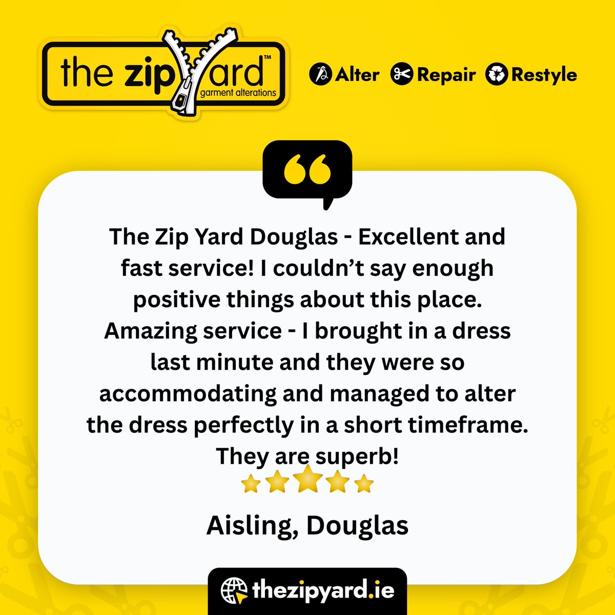TheZipYard_IRL's tweet image. Need a last-minute miracle? 🧵✨
Whether it's a dress for a big event or a quick repair, The Zip Yard has you covered with expert alterations and lightning-fast service. Just ask Aisling!

#thezipyard #shoplocal #alterations #sustainablefashion #PerfectFit