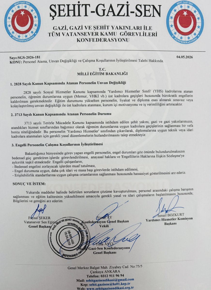 ismbzkt's tweet photo. Şehit Gazi-Sen Konfederasyonu olarak 
Genel Merkez yönetimimizle birlikte, Milli Eğitim Bakan Yardımcısı Sayın Cihat Demirli’yi makamında ziyaret ederek, Yardımcı Hizmetler Sınıfı (YHS) personelimizin kronikleşen sorunlarını ve çözüm önerilerimizi içeren raporumuzu sunduk. https://t.co/OlQSvYxMjZ