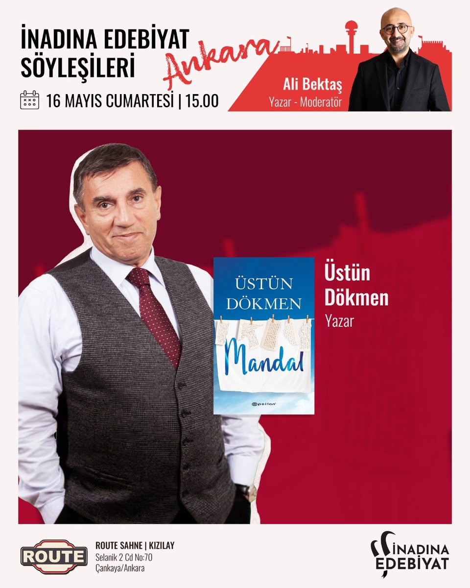 inadinaedebiyat's tweet photo. 📍Yazarlığını ve sunuculuğunu üstlendiği “Küçük Şeyler” adlı TV programıyla psikoloji biliminin geniş kitlelerce ilgi görmesini ve sevilmesini sağlayan Prof. Dr. Üstün DÖKMEN, 

🗓16 Mayıs CUMARTESİ, Saat 15.00’te 
📍Route-Sahne/Kızılay’da (Selanik-2 Caddesi, No:70) https://t.co/PxYSVpMBf5
