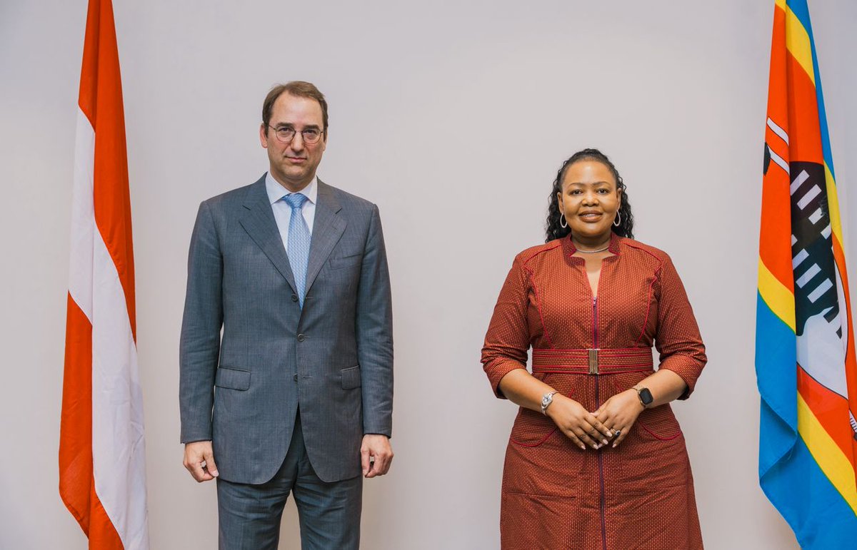 EswatiniGovern1's tweet photo. Minister of Foreign Affairs and International Cooperation Senator @PholileShakantu today received the Deputy Minister of Foreign Affairs of the Republic of Austria, Ambassador Nikolaus Marscik. https://t.co/ioFxAomli9