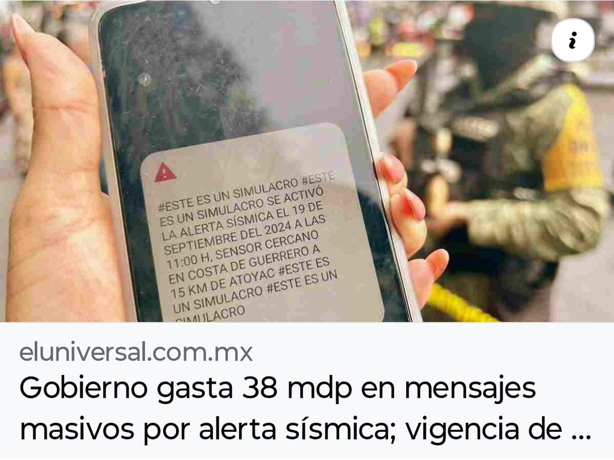 ¿Sabes por qué no sonó la alerta sísmica en tu celular? 
Resulta que el sistema de mensajes masivos, que presumieron como una gran innovación, no funcionó porque se venció el contrato de servicio.

Este gobierno no da una.

eluniversal.com.mx/nacion/gobiern…