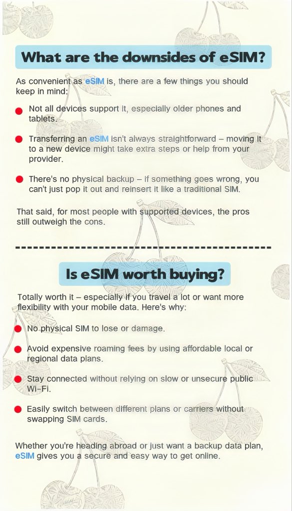 CherryeSIM's tweet image. Q&amp;amp;A / All the eSIM basics you should know ❗️#esim #chinatravel #chinatrip #travel  #triplexceleste