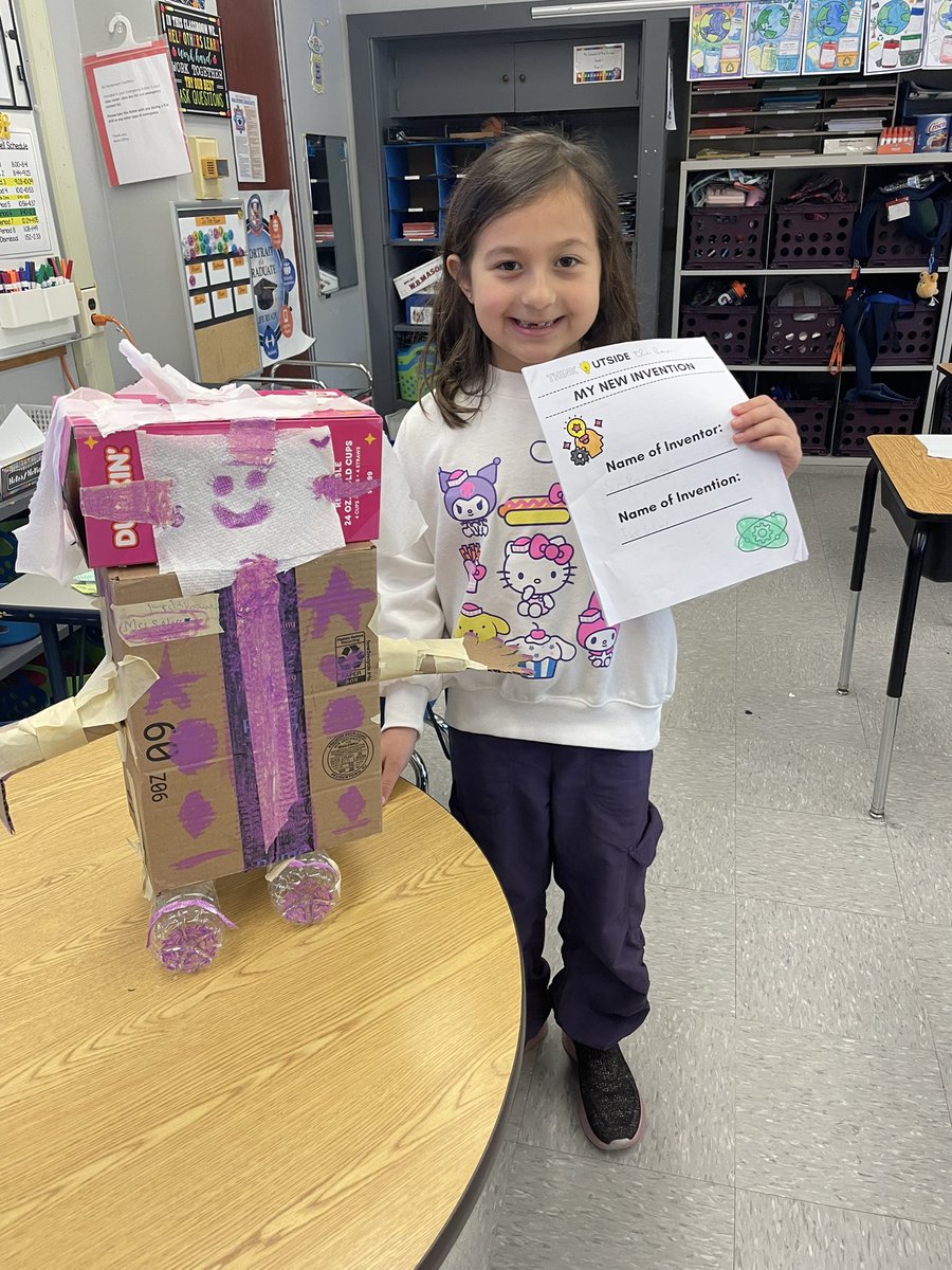 DAVintermediate's tweet image. Students in Mrs. Salamone’s 3rd grade class created something that can help the world or solve a problem. They then presented their one-of-a-kind inventions to the class. We have some super creative students! #gomules