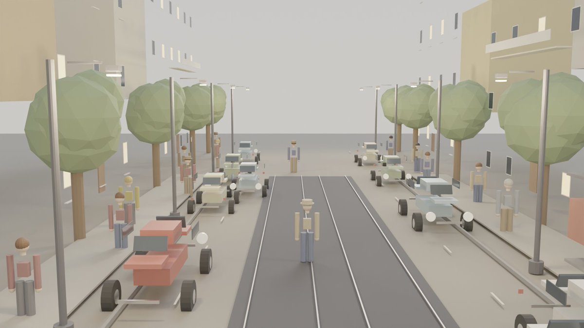 thechriscooper's tweet photo. I tested the Blender connector with Claude this week. I asked it to build a 1984 East Berlin street scene, full of people, period-appropriate cars, the works.

This image is what came back.

It's not exactly what I was hoping for. The geometry is loose: arms float off bodies, windows hover near walls, and car parts don't quite meet.

But my request was a little silly. Asking an AI to model an entire era-specific street from scratch is like asking an LLM to write you a full novel and being disappointed it isn't a masterpiece. That's not really how we should be using these tools.

A lot of the negative reactions to this connector come from expecting the wrong thing. Anthropic has been clear about its intended use: it’s supposed to help with repetitive modeling tasks and scene cleanup, not generating finished work end-to-end.

What's actually interesting is how much it did, and how fast.
-It populated the file with hundreds of objects.
-It set up cameras and lighting.
-It adjusted exposure and iterated on framing.

It moved like a confident assistant, even if the underlying geometry was rough.

The real fit for this tool is as a helper for an experienced modeler on a big project. It can handle the monotonous placement, cleanup, and setup work while the human focuses on real craft.

What I'd actually like out of a tool like this is the ability to generate basic mock-ups of a scene that I could feed into image and video models as a reference for blocking.

And honestly, this probably isn't even the right tool for that, given all the world models coming out right now (like World Labs, Genie 3, and Lyra 2) that approach the spatial problem from a different direction entirely.