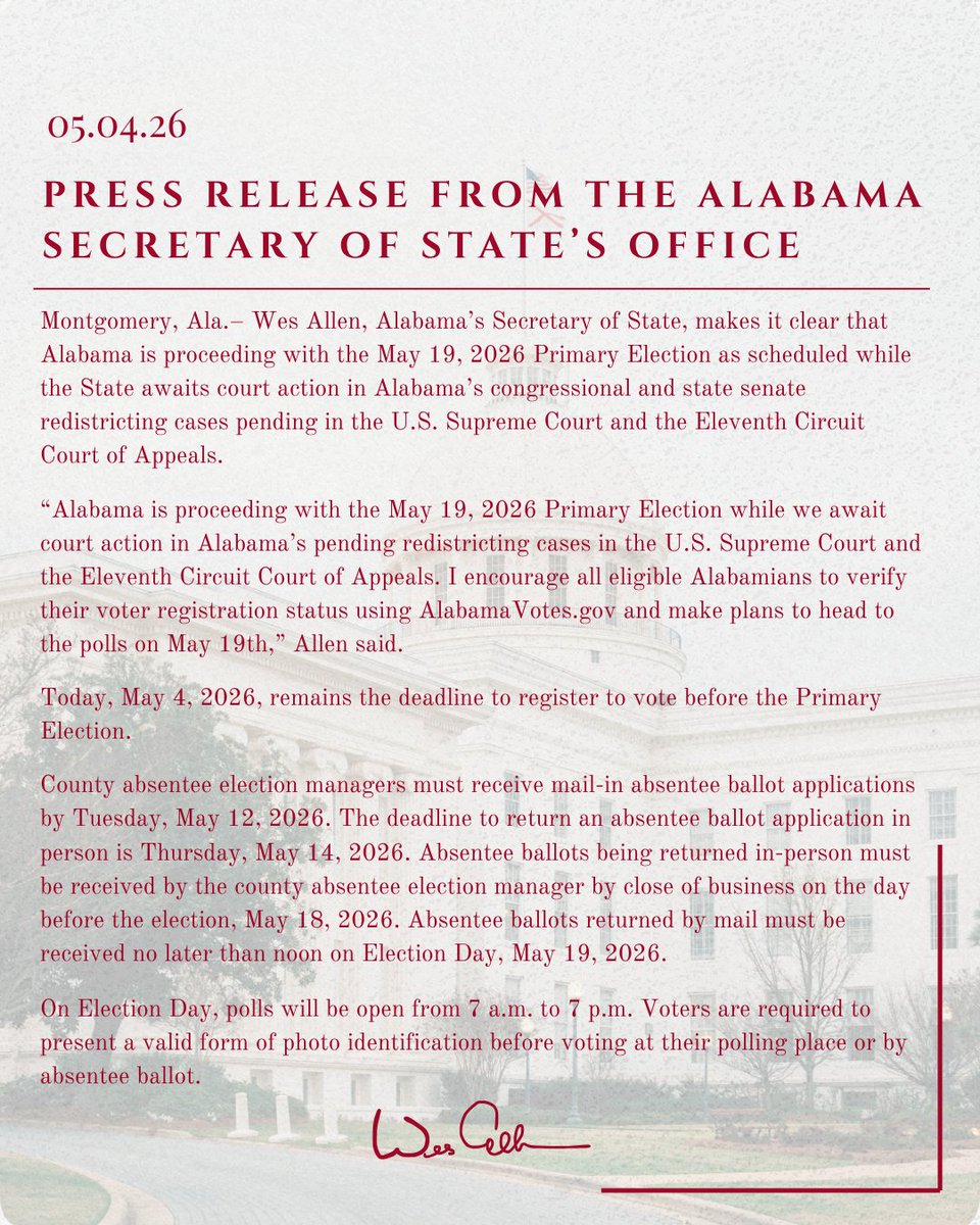 Wes Allen Alabama Secretary of State tweet media