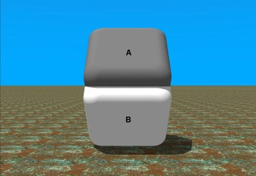 TonyDotX's tweet photo. @TheDoctorLogos A and B are also the same color but our brains see them differently. Why is this so hard to comprehend that our brains do not see color as some robotic process but rather it processes it and interprets it based on the context of what it thinks is going on. https://t.co/b41RXk2th9
