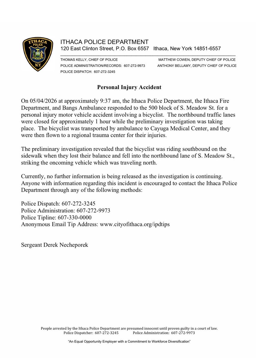 Ithaca Police tweet media