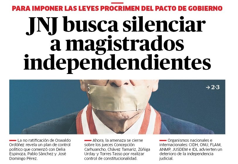 HallaziLuis's tweet image. "Hay que barrer al Poder Judicial” dice Rospigliosi como pdte del #Congreso

Congreso manejado x Keiko Fujimori ratifica plan fujimorista q ya empezó a ejecutarse silenciando a juez Ordoñez, Carhuancho; fiscales D. Espinoza, R. Vela, D. Pérez.

JNJ capturada ataca Poder Judicial
