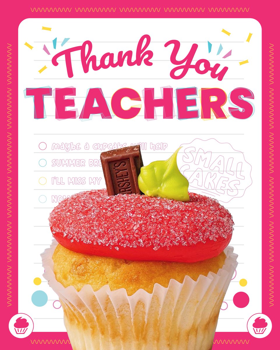 Smallcakes_CC's tweet photo. Teacher Appreciation Week starts today🍎
We’re celebrating the ones who show up, stay patient, and make a difference every day.📚
Stop in this week to treat the teachers in your life to something sweet.❤️

#Smallcakes #SmallcakesCupcakery #TeacherAppreciation https://t.co/joyC1sqNZo