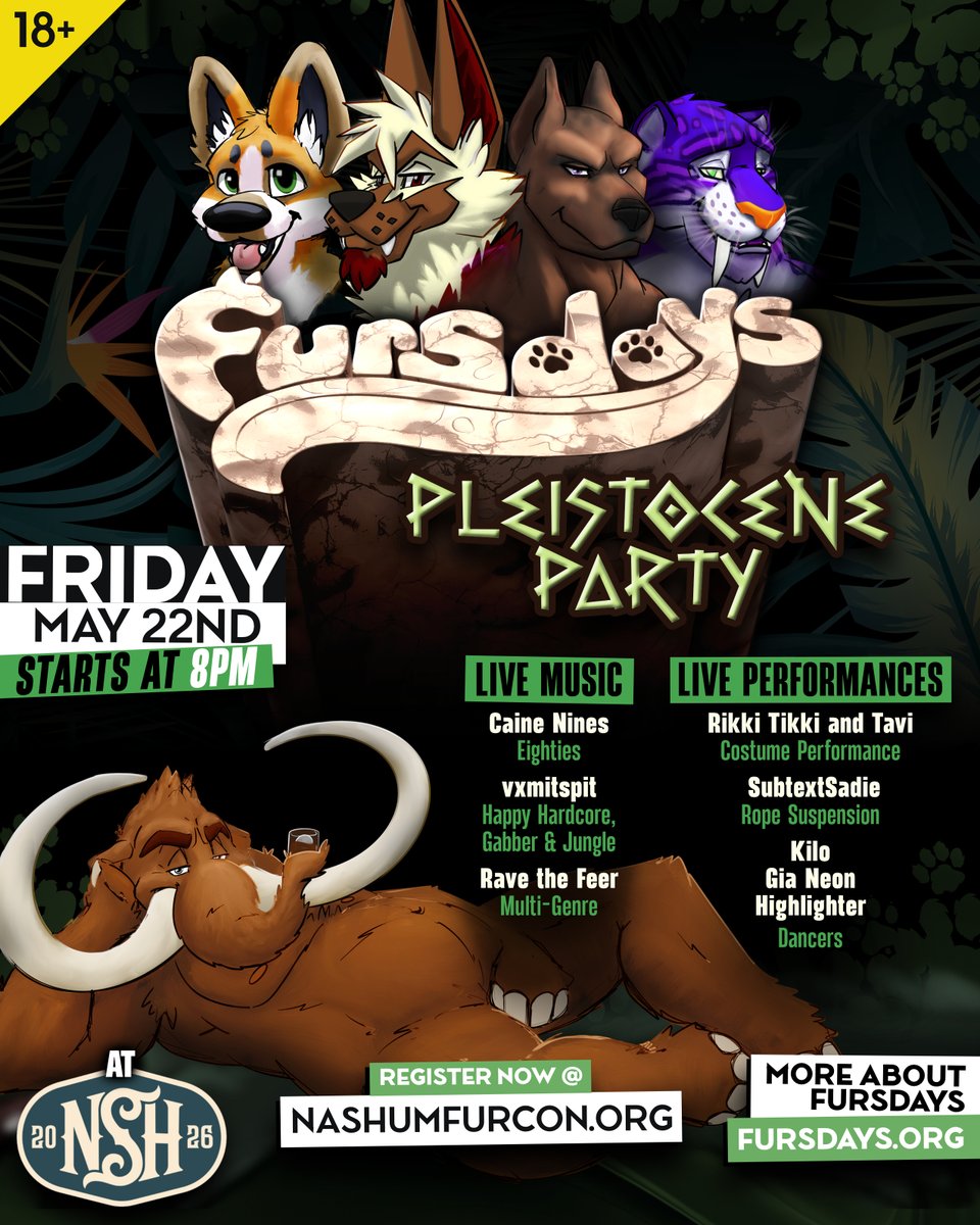 fursdays's tweet photo. Our line-up is locked in!

Come join the Fursdays crew as we take over the Friday dance for the first ever Nashum!

We're bringing all the energy of Fursdays bigger than ever for our first furry convention appearance. Be sure to register and check us out!

https://t.co/IUWqBr4LQl https://t.co/hslV9iAnZC