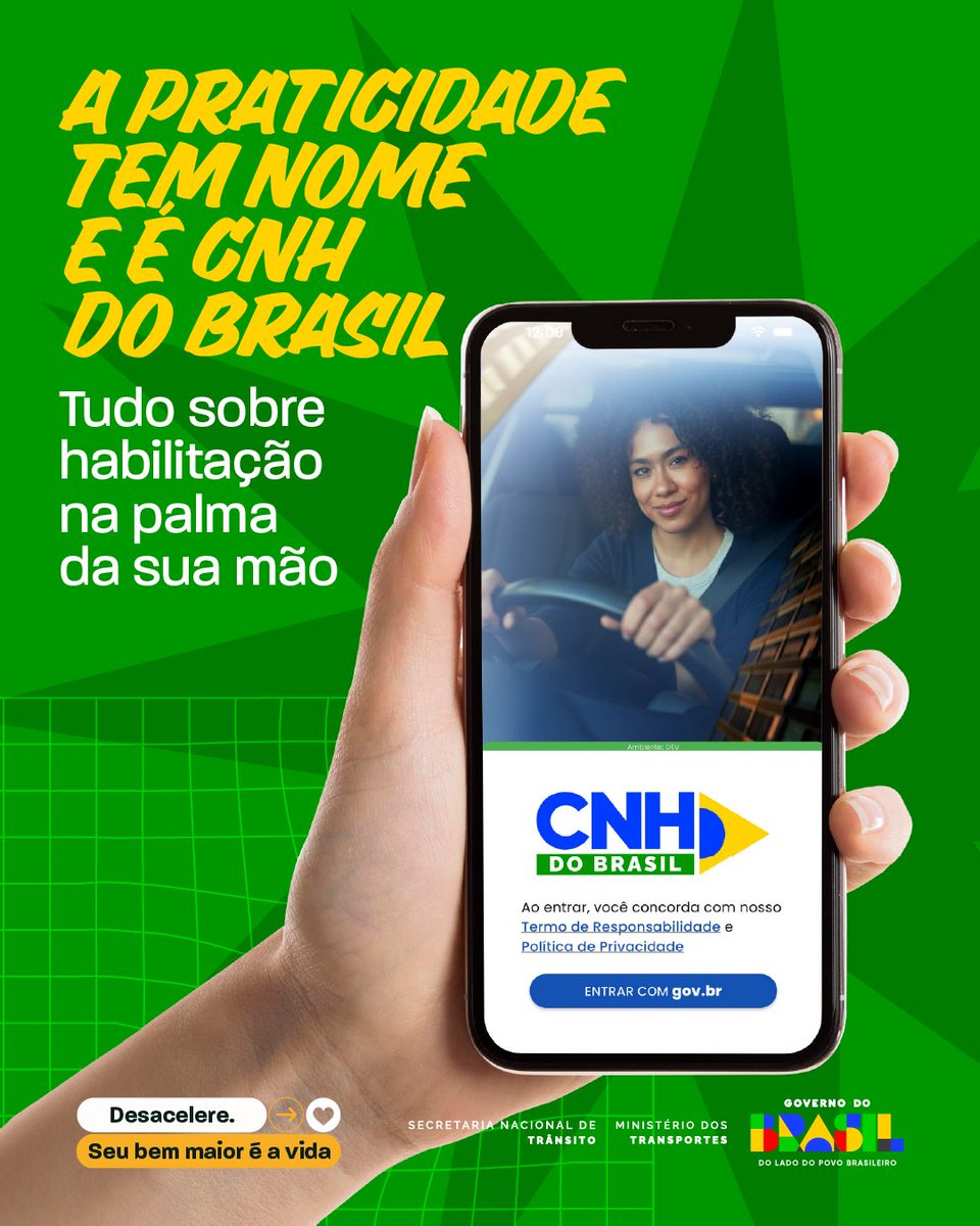 Senatran's tweet photo. Resolver tudo sem complicação é outra coisa, né?

Com a CNH do Brasil, você tem acesso ao que precisa direto no celular, sem dor de cabeça. 🤩

Mais praticidade na sua rotina, mais facilidade no seu dia a dia. 📱 https://t.co/WW4fOeIy88