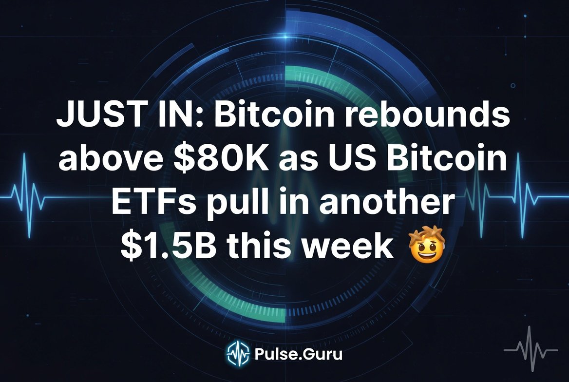 Pulse_Guru's tweet photo. JUST IN: Bitcoin rebounds above $80K as US Bitcoin ETFs pull in another $1.5B this week 📈💎 https://t.co/DexMmAEs2n