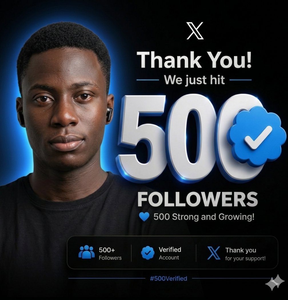 Tech_p001's tweet image. 500 Strong.

​A massive thank you to everyone who has supported the journey and engaged with the work so far.

✨​500 Verified Followers.

✨​Just getting started.

​✨The build continues.

✨​Onward to 1,000. 🚀

​#500Verified #BuildInPublic #Consistency