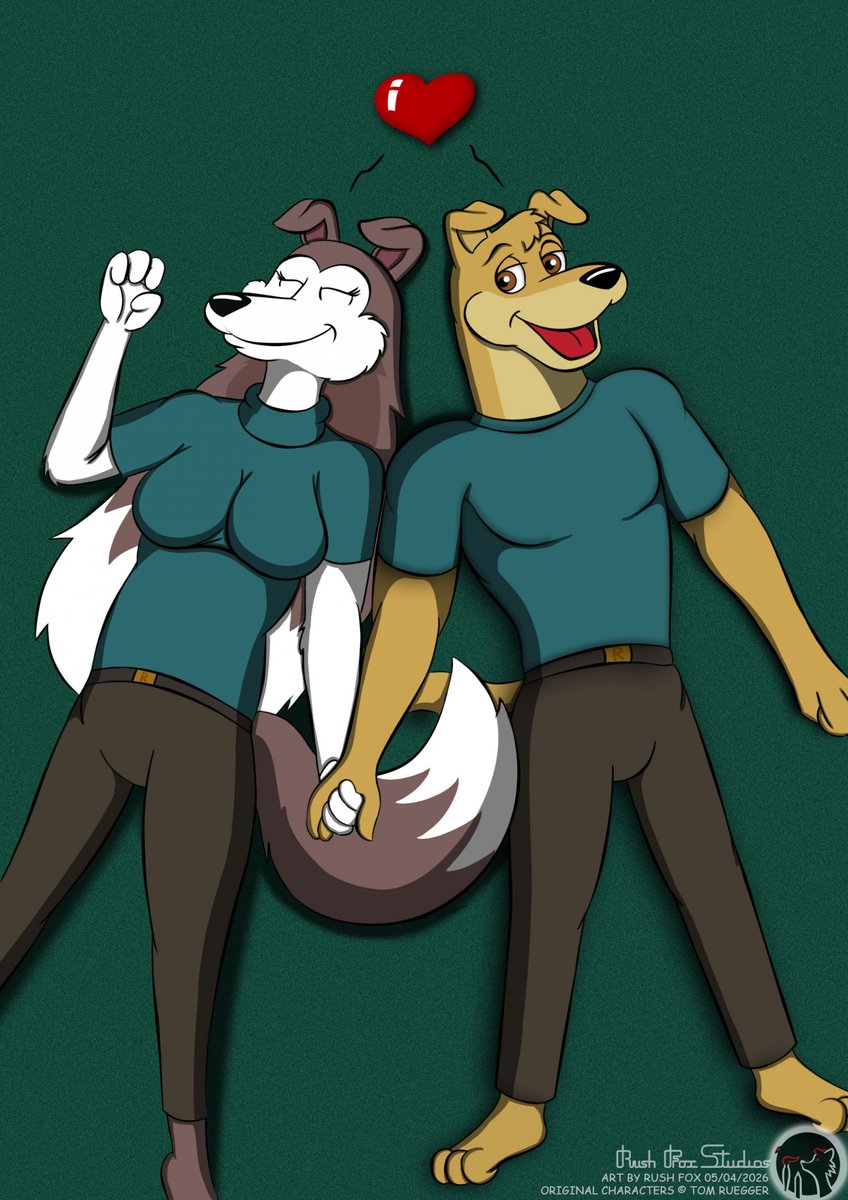 RushKazFox's tweet photo. Beloved Hunter and Colleen from Road Rovers laying down in a field while holding hands 🥰🤝
This is a picture a commission for @VasirrKhajiit 

#furry #furryart #roadrovers #fanart #art #cartoonart #cartoon #toon #dog #dogs #cartoons #hunter #colleen #grass #rushfoxstudios https://t.co/6byoigZJOo
