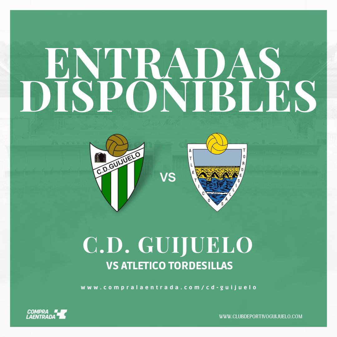 clubdepguijuelo's tweet photo. 🎟️ Disponibles las entradas online para el #CDGuijueloAtleticoTordesillas

➕ También se pueden adquirir en nuestra tienda oficial

https://t.co/ieywF32QFN

#OsLoDebemos | #TodoalVerde 💚 https://t.co/zyMCQAX9m1