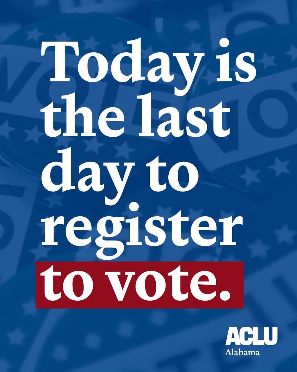 IamConnorOkay's tweet image. Today, May 4th, is the last day to register to vote in #Alabama to participate in the May 19th #primaryelection. It is critical that, now more than ever, we commit to making sure our #ALvoice are heard. So, be a voter and make sure that you're ready to vote on May 19th.